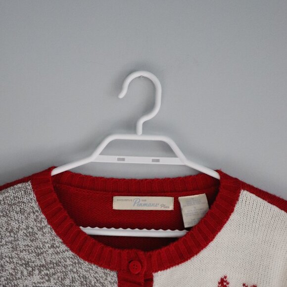 Vintage Penmans Plus Button Down 1X Red Christmas Winter Cardigan Knit Sweater - Picture 3 of 11